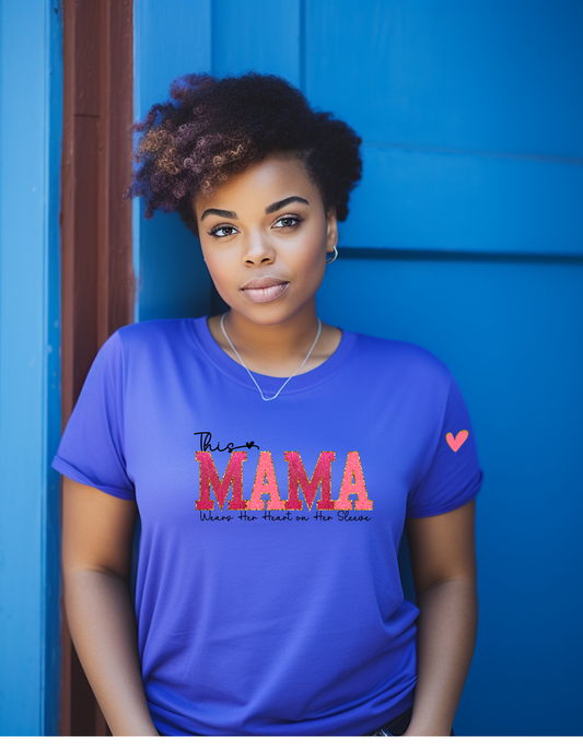 Mama valentine tshirt with heart on her sleeve